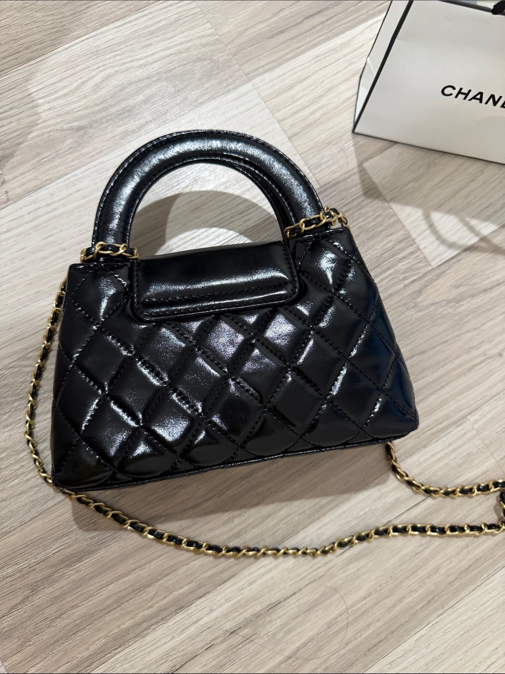 CHANEL Black Quilted Mini Top Handle Bag with Gold Chain - Picture 5 of 7